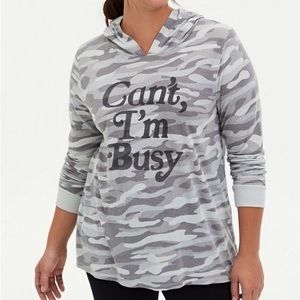 Torrid Can't I'm Busy Grey Camo Triblend Hoodie